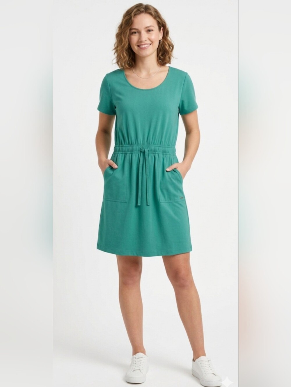 NWOT Calvin Klein Teal Short Sleeve Drawstring Pocket Mini Dress